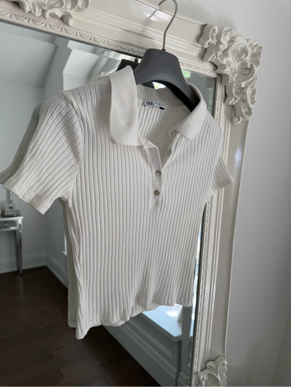 Zara Cream Ribbed Polo Tee